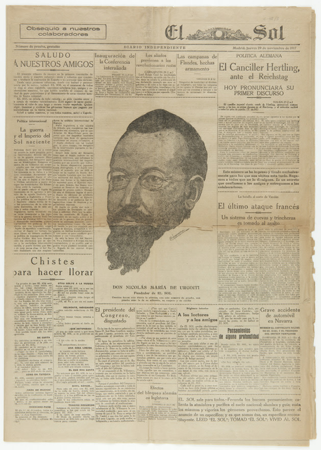 Primer ejemplar de prueba del periódico “El Sol”, realizada el 29 de noviembre de 1917. Más información: https://www.comunidad.madrid/archivos/index.php/es/actividades/documentos-en-la-onda/item/2601-documentos-en-la-onda-2018