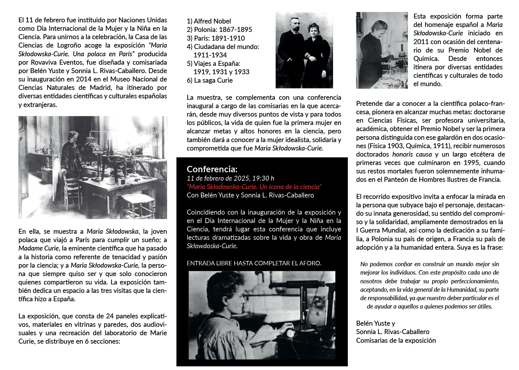 Exhibition "Maria Sklodowska-Curie: A Polish Woman in Paris"