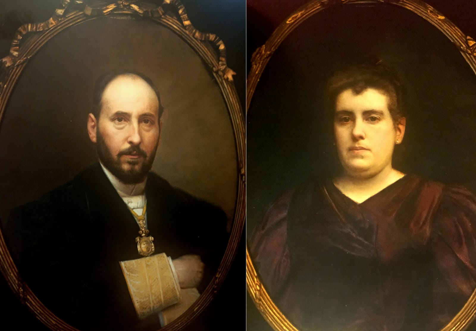 Cuadros de Ramón y Cajal y de su mujer SiIveria, hechos por Escolá.