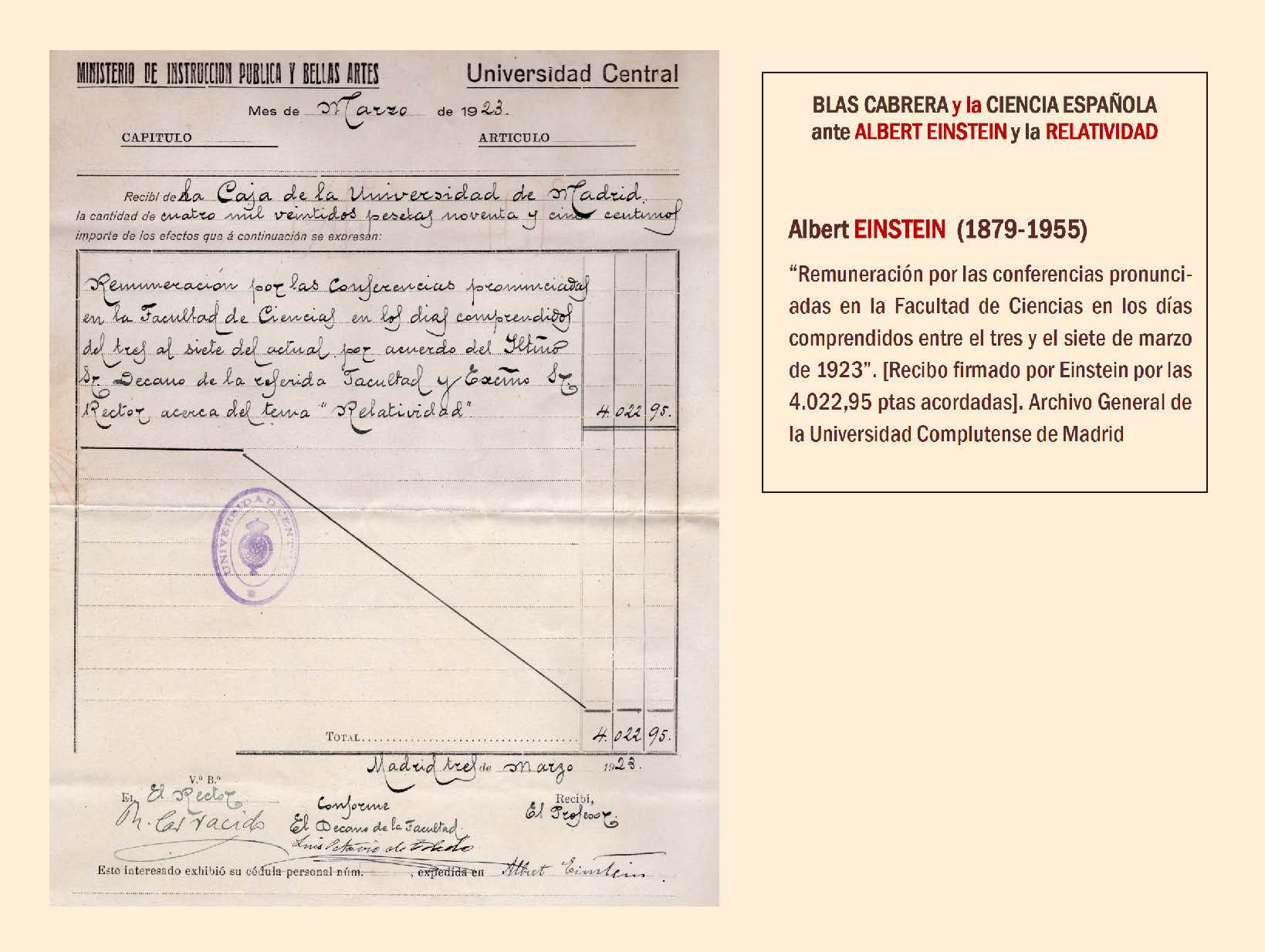 COMMEMORATION of the CENTENARY of A. EINSTEIN's VISIT to SPAIN in 1923   BLAS CABRERA and SPANISH SCIENCE  before ALBERT EINSTEIN and RELATIVITY