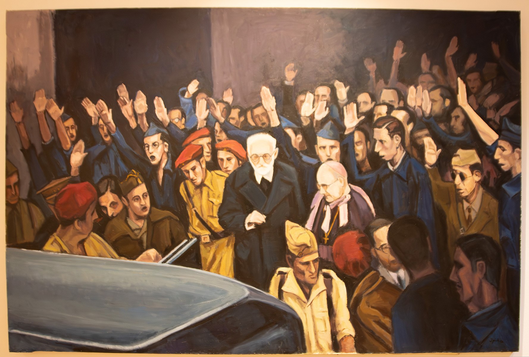 El lienzo “El rector es expulsado de la Universidad” ha sido donado por la viuda del artista, la escritora y poeta Blanca Sarasua