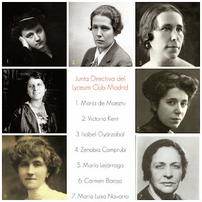 Retrato de siete mujeres en la Junta Directiva del Lyceum Club Madrid, incluyendo a María de Maeztu, Victoria Kent e Isabel Otyrzabal.